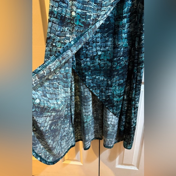 Chaps Teal Patterned Long Sleeve Dress - Picture 3 of 6